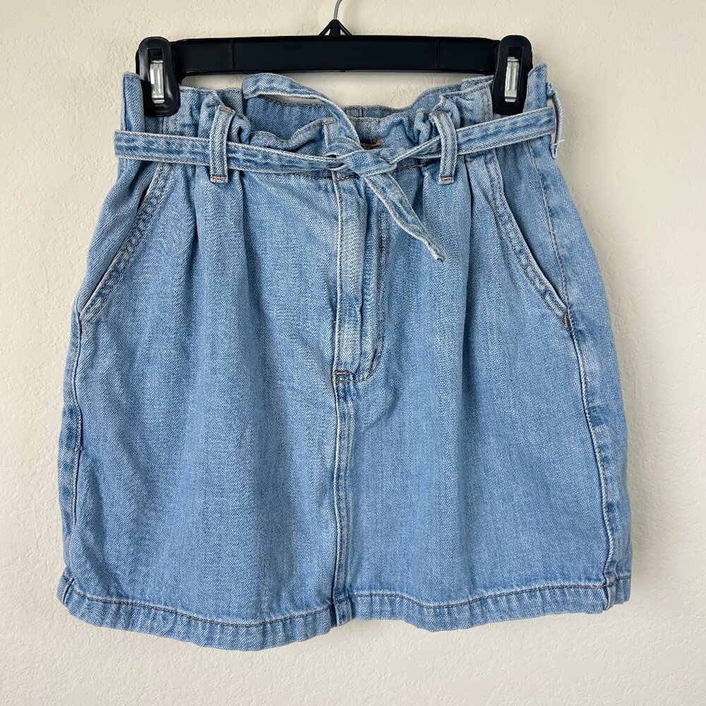 Hollister Skirt Womens 7 W28 Blue Denim Paperbag Belted Pockets Ultra High-Rise